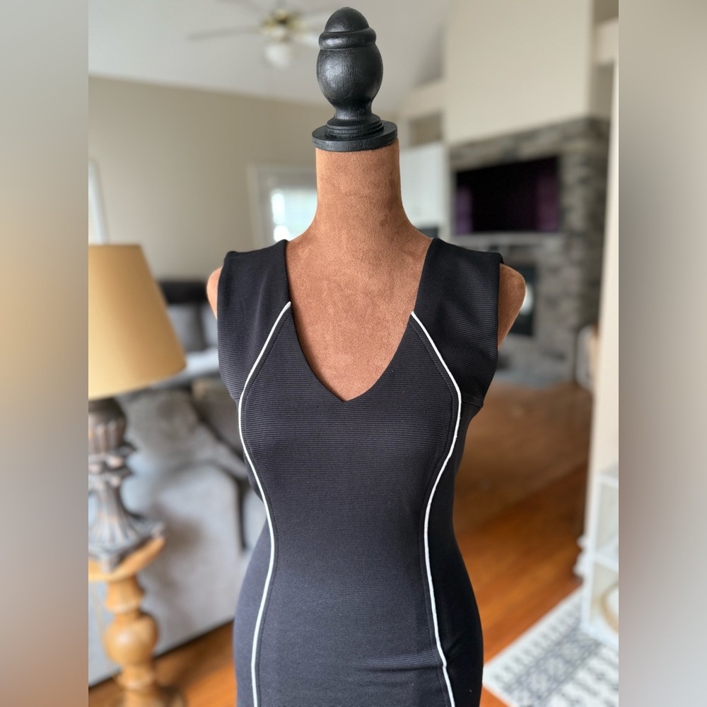 Armani Exchange Black Mini Dress with White Piping - Picture 2 of 6